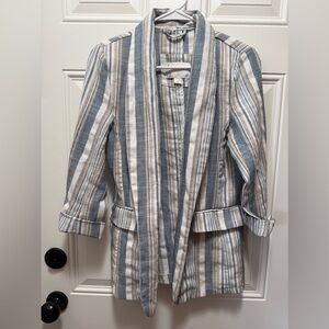 Stoosh Blazer Shoulder Pads Blue Cream Striped Jacket Workwear Small